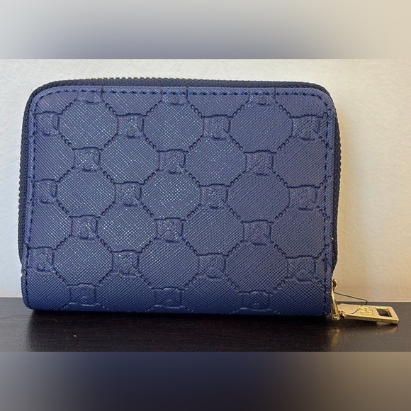 Badgley Mischka Zip Around Wallet Electric Blue Monogram Vegan Leather NWT Glam - Picture 3 of 9